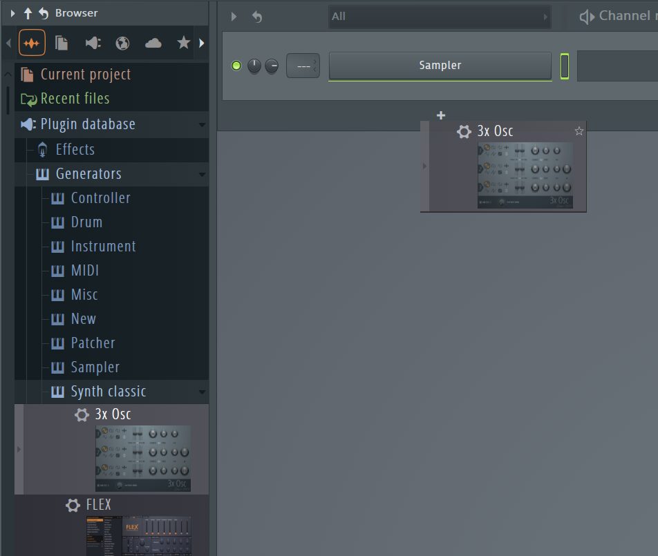 dragging a sound generator from the Browser to the Channel Rack