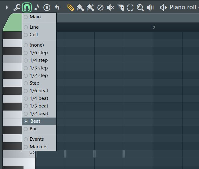 piano roll magnet icon for snapping to beats