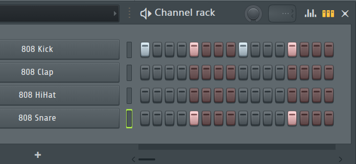 step sequencer with basic 4/4 drum beat
